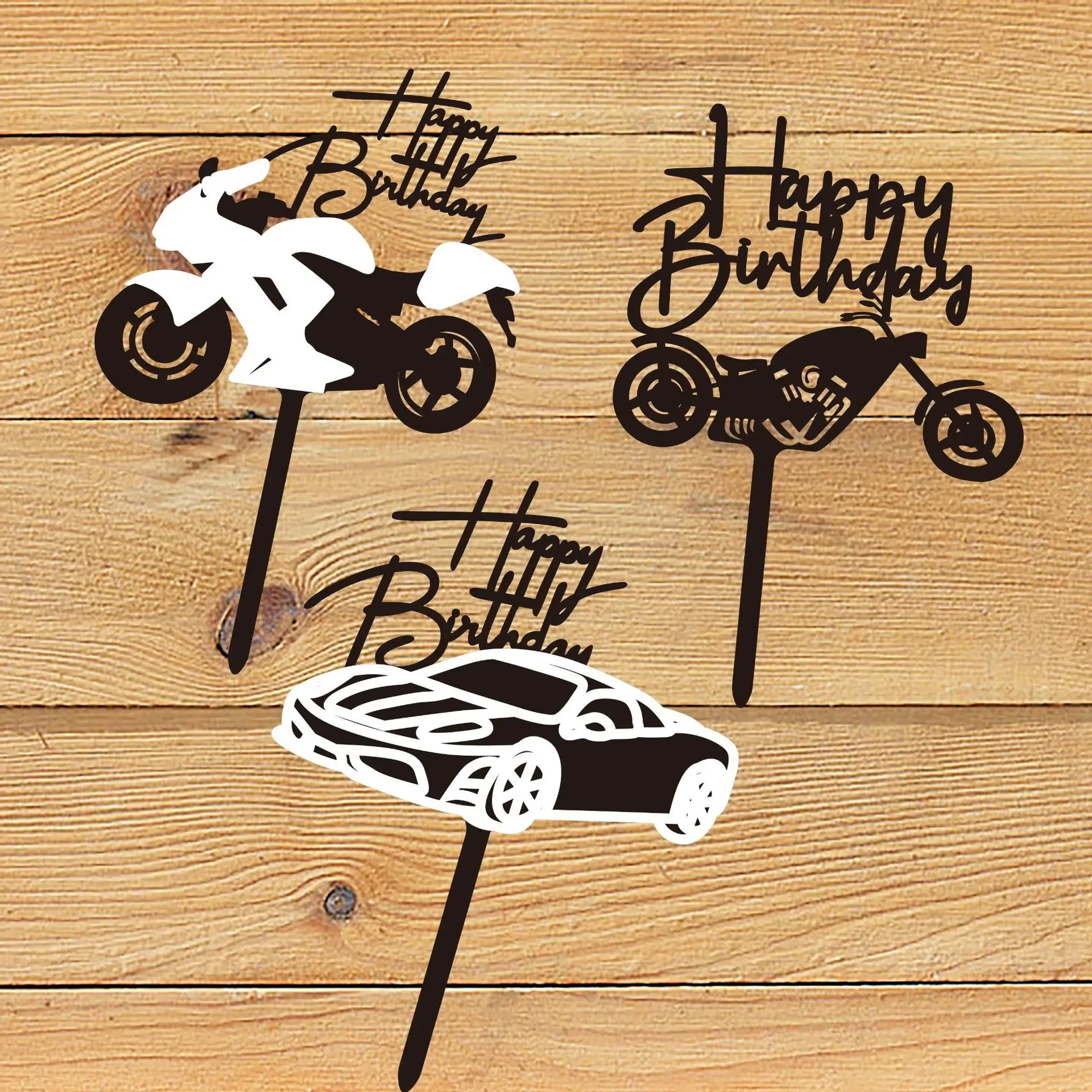 Acrilico Happy Birthday Cake Toppers Motorcycle Topper Cake Topper Kids Car Cake Decoration Party Baking decorazioni fai da te