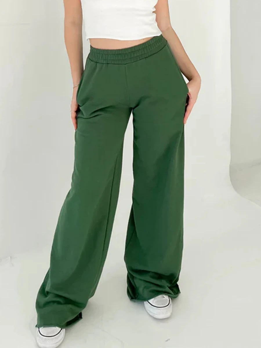 Lairauiy-pantalones de chándal informales para mujer, Pantalón deportivo de cintura alta, pierna ancha, ropa de calle para salir, Cleanfit con bolsillos, Color sólido