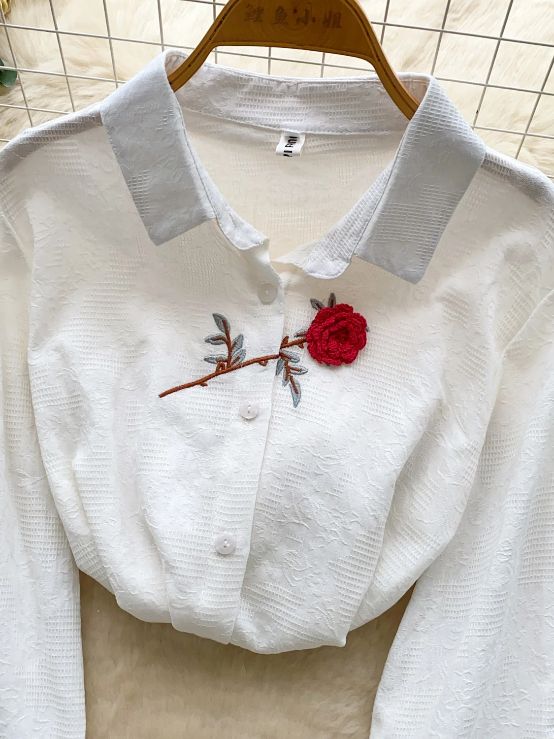 قميص بولو نسائي فاخر مطرز بالورود بأكمام طويلة، قميص فضفاض غير رسمي بطبقة أساسية، نمط كوري، مصنوع من ألياف البوليستر، قابل لل... #4