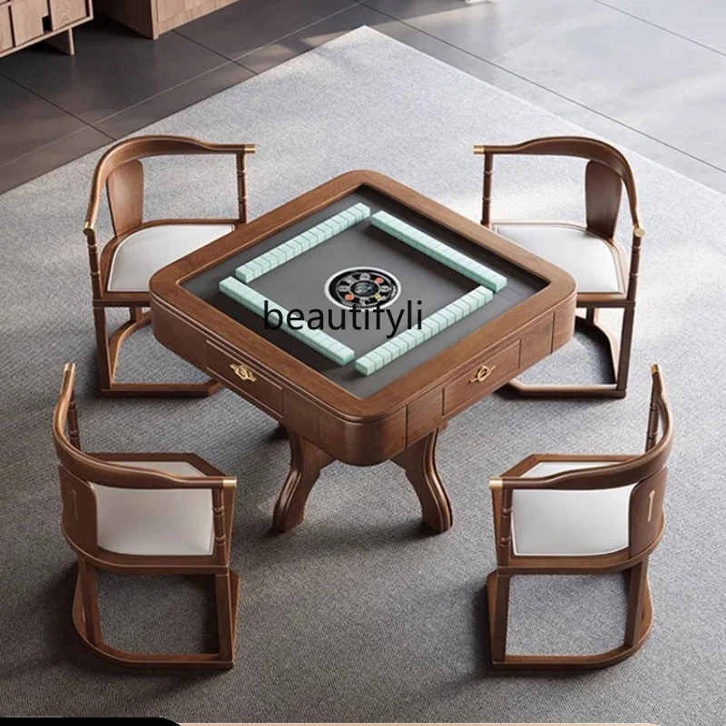 Mahjong machine automatic dining table dual-purpose integrated solid wood storage chair electric