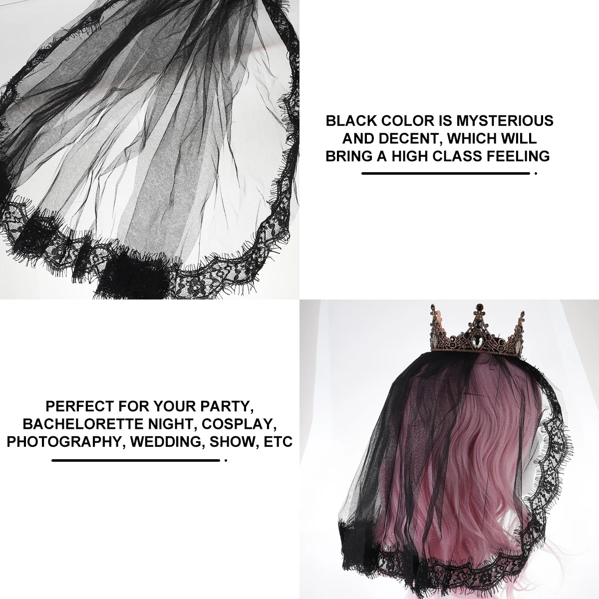 

1Set Black Veil Vintage Mesh Lace Halloween Veil Wedding Bridal Headwear Party Cosplay Hair Decoration Bridal Headwear