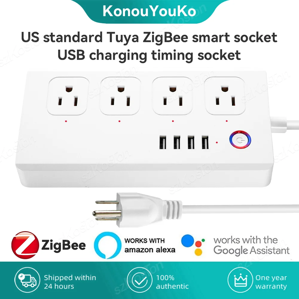 Tira de Alimentación inteligente Tuya WiFi, enchufe inteligente de EE. UU., Protector contra sobretensiones, salida de sincronización con 3 puertos USB, tipo C, funciona con Alexa y Google Home, 16A