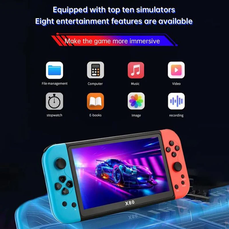 QZT-consola de juegos X80 con pantalla de 7,0 pulgadas, consola portátil con 20000 juegos Retro integrados, salida de TV HD, reproductor de Audio y vídeo
