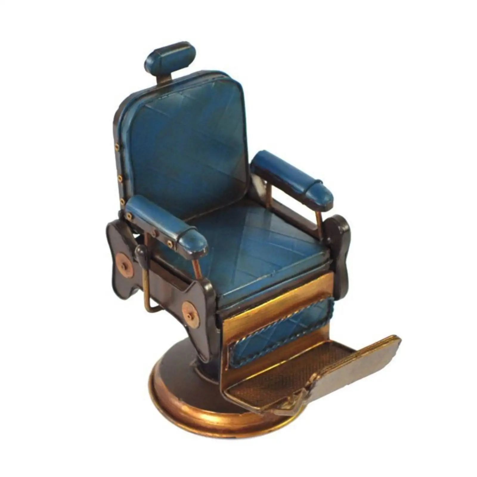 Classic Barber Shop Replica Chair Small Iron Figurine Vintage Salon Seat with Gold Tone Base for Collector Display
