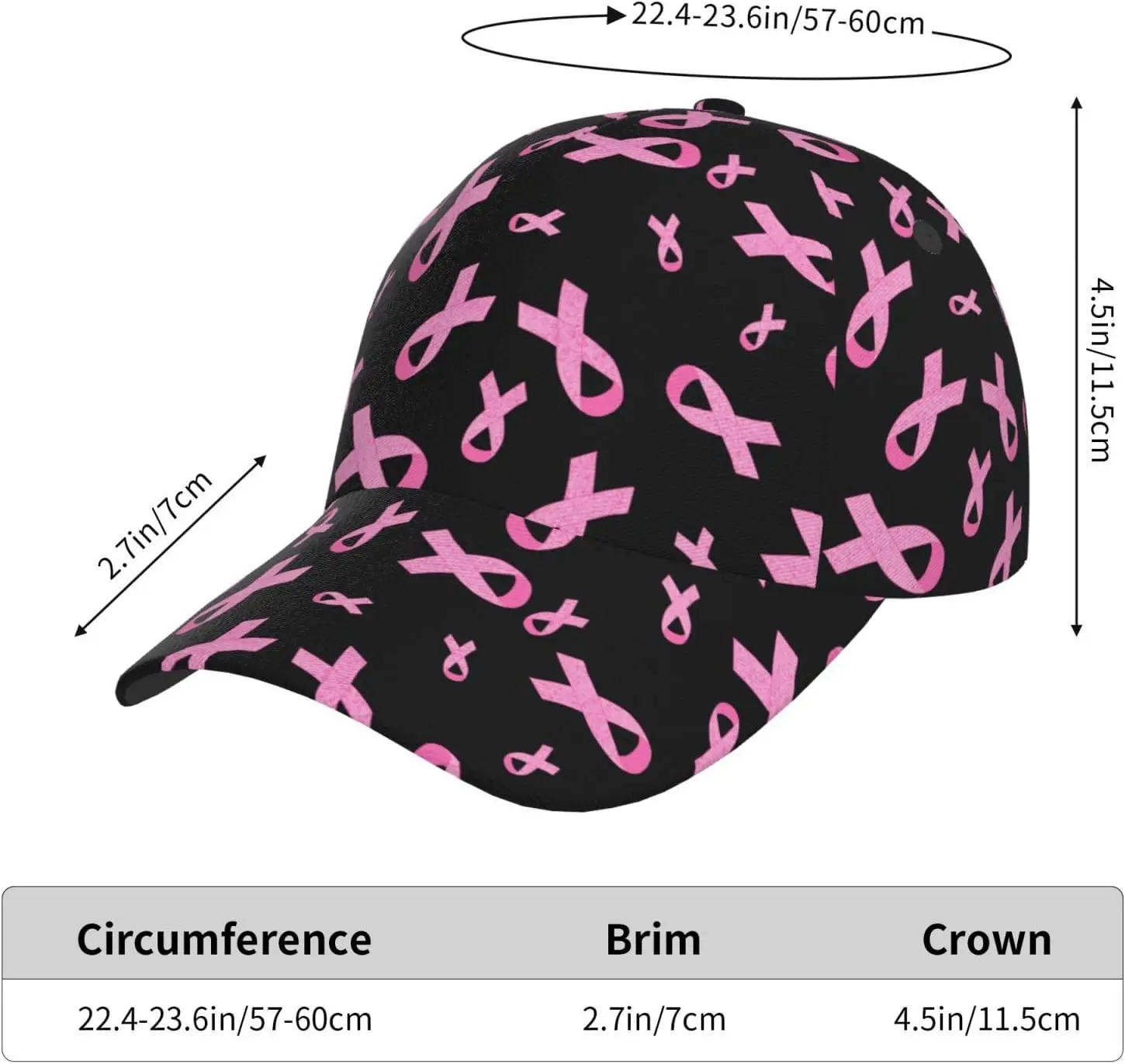 قبعات بيسبول مطبوعة بشريط وردي وأسود، قبعات جولف للأب، قبعة كرة قابلة للتعديل للرجال والنساء قابلة للتنفس وقابلة للتعديل