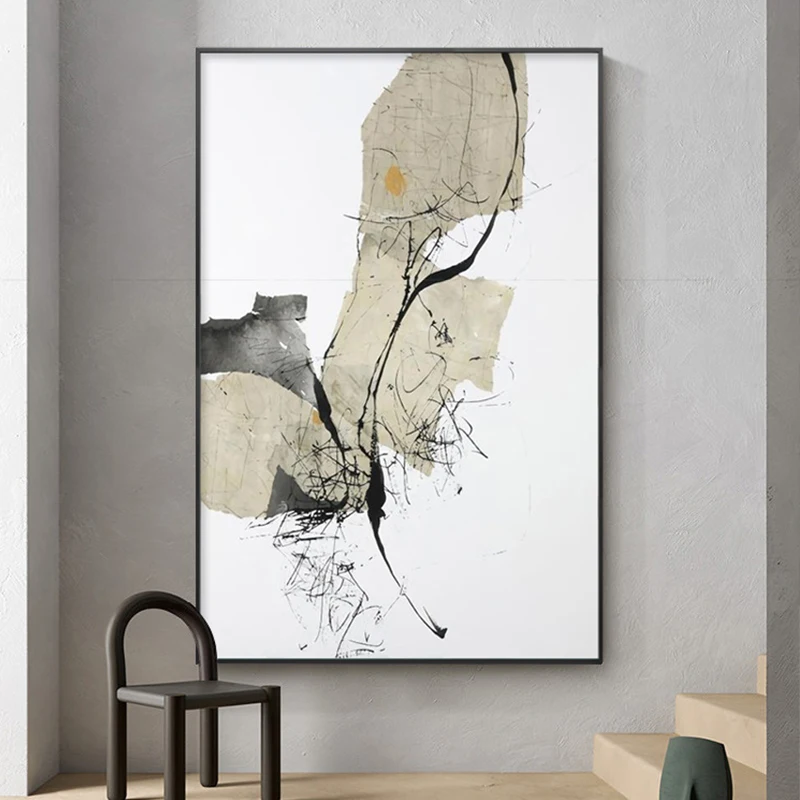 Modern Style Ink Abstract Painting, Line Aesthetic Poster, Print Geometric Living Room Decoration Painting, Modern Simple Restau