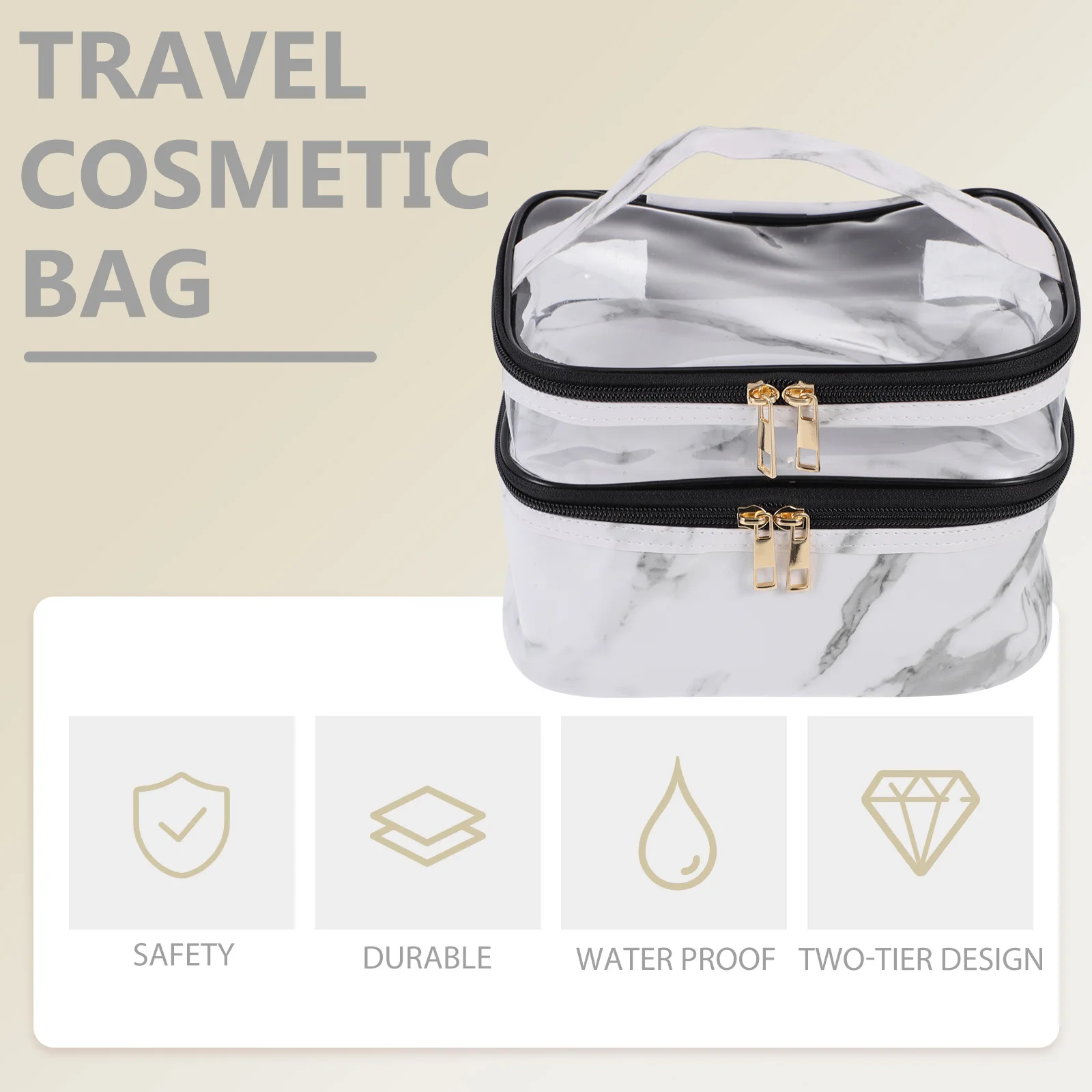 

1Pcs Marble Makeup Bag Large Capacity Waterproof Portable Organizer Double Layers Travel Toiletry Pouch