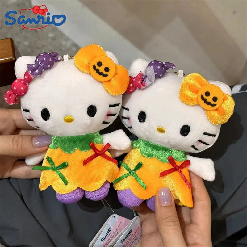 Sanrio Pumpkin Hello Kitty Plush Toys Keychain Anime Cinnamoroll Pochacco Halloween Stuffed Toy Doll Keyring Children Keychains