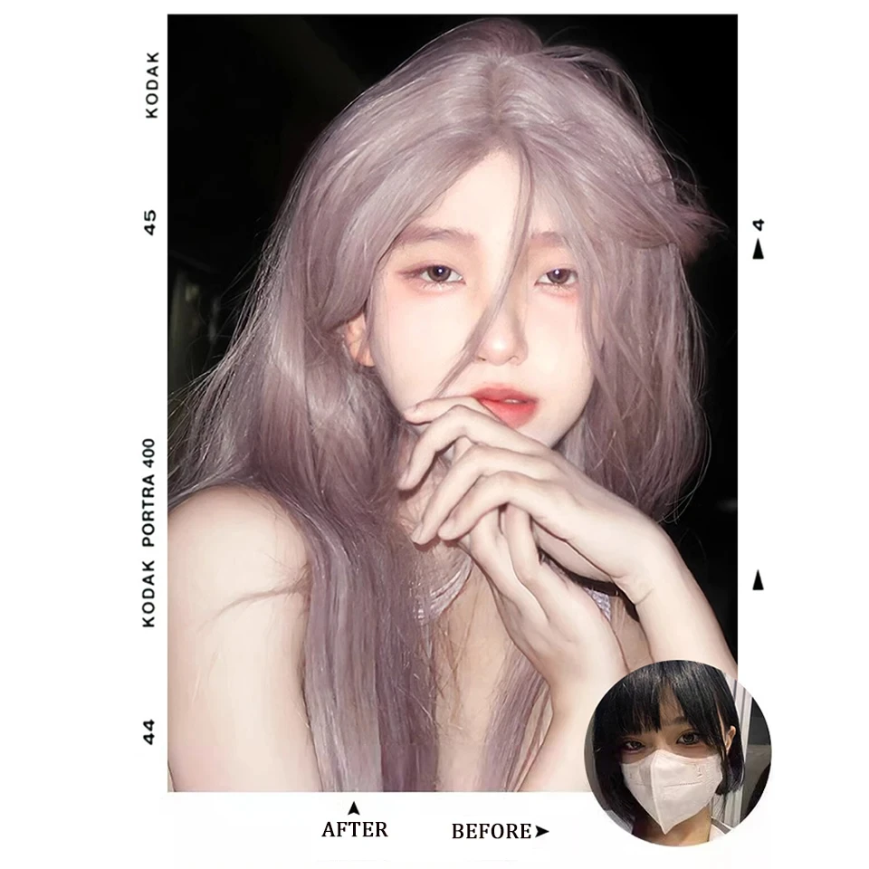 Wig for Women Lace Front Gray Purple Long Straight Hair Lolita Fashion Simulation Natural Headband Synthetic Wigs for Daily Use
