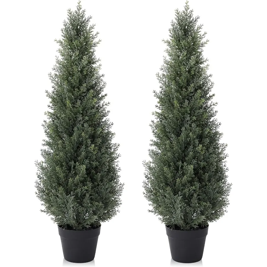 

3FT Artificial Cedar Topiary Trees for Outdoors Potted Fake Cypress Trees Faux Evergreen Plants for Home Porch Decor Set of 2