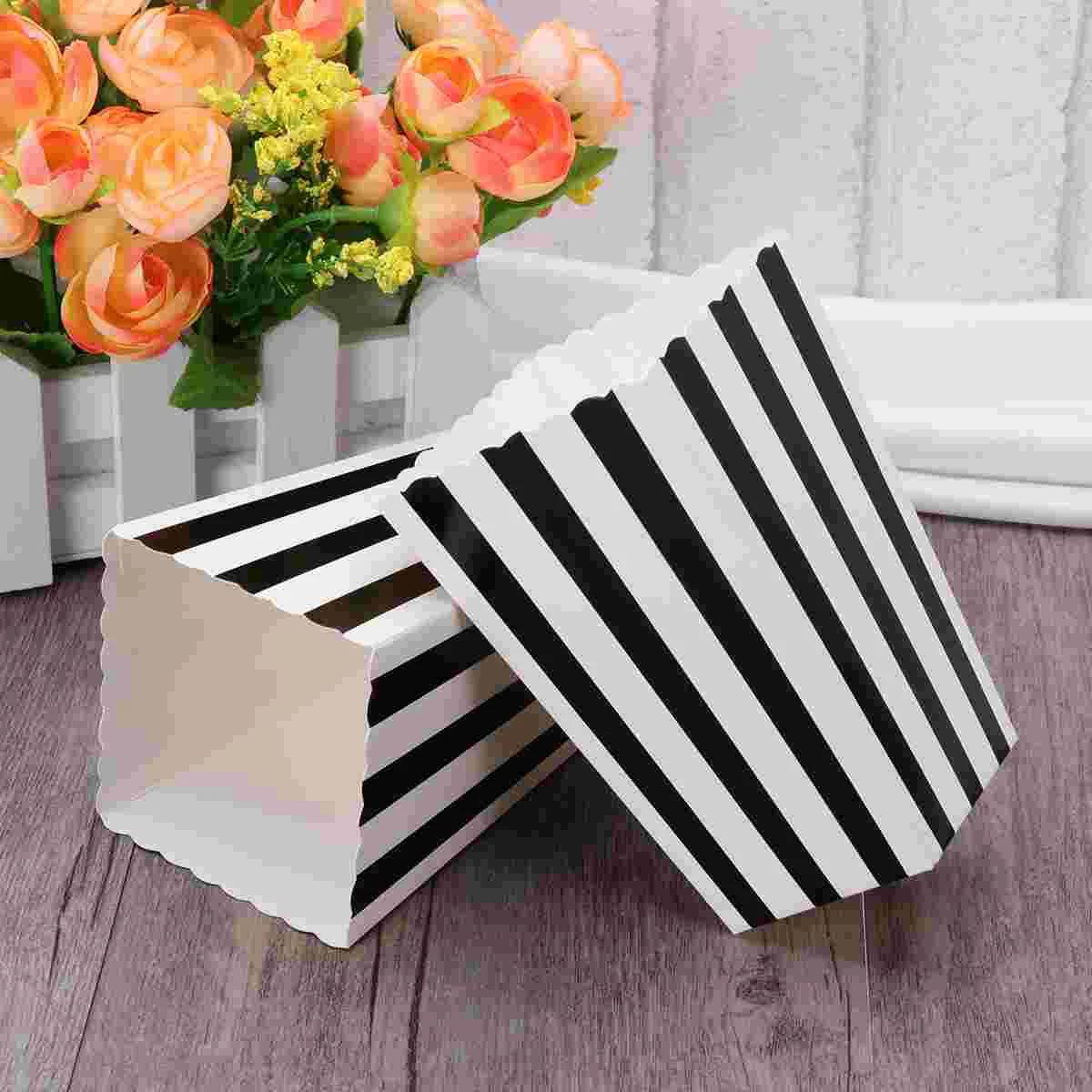 24pcs Popcorn Boxes Holder Containers Cartons Paper Bags Stripe Box for Movie Theater Dessert Tables Wedding Favors (Black) Cup