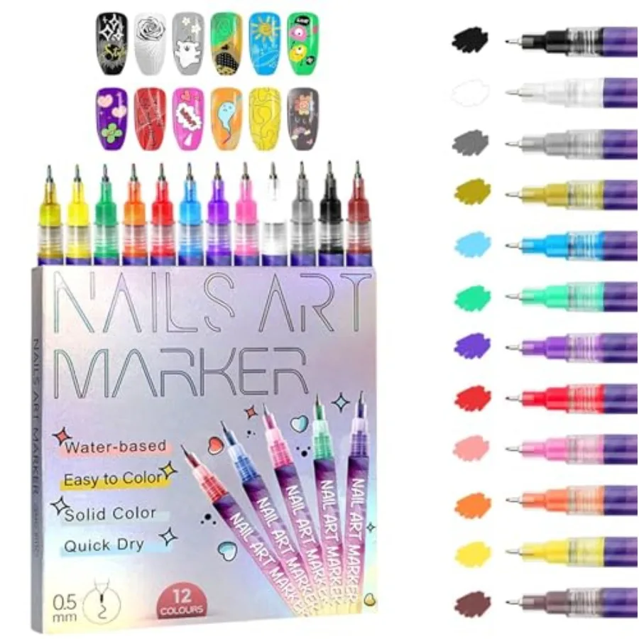 

2026 New Model12 Color Nail Art Pens Set Waterproof and Quick-Drying Manicure Tools, 0.5 MM Nail Polish Pens Set, Liner Acrylic