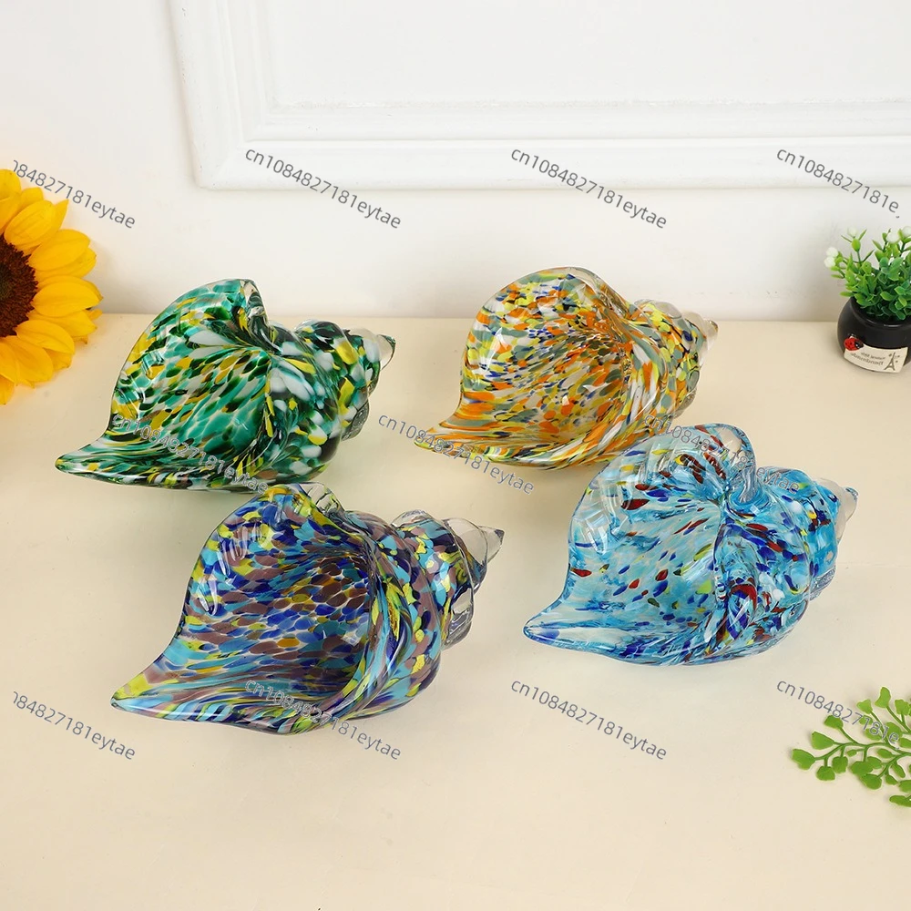 Glass Conch Sculpture, Colored Shell Figurine for Home Decor