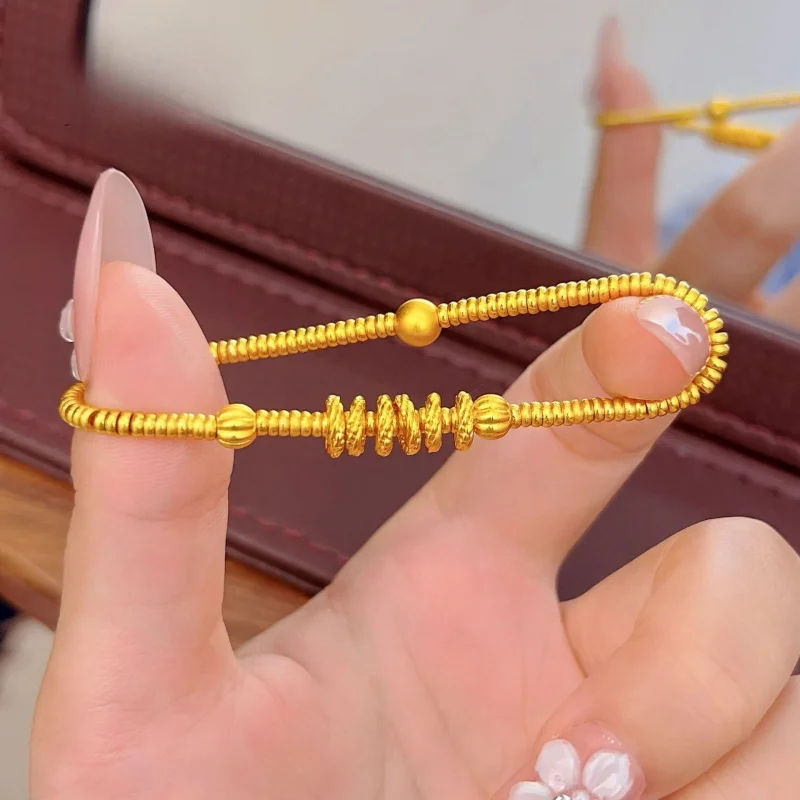 100% Real 24K Gold Ancient Method Pumpkin Braided Beads Bracelet For Women Simple Classic High-End Gift