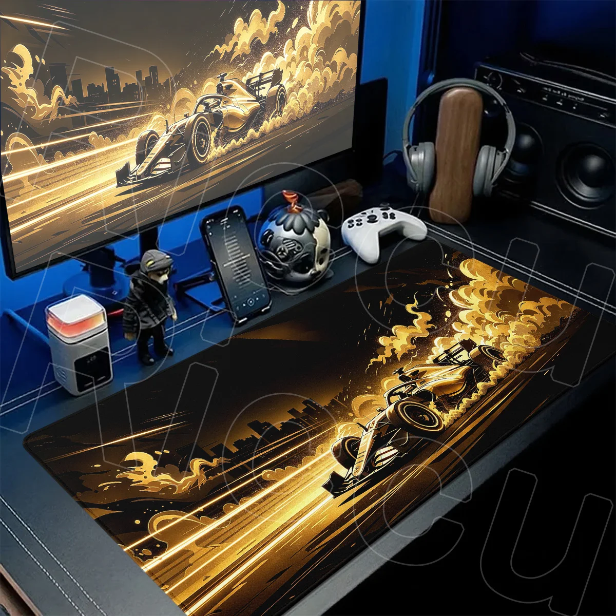 Neues Kunstdesign Rennwagen-Muster Cooles Gaming-Mauspad 90x40cm PC-Gamer Desktop-Deko Teppich XXL Büro Rutschfeste Tastaturunterlage – Detail 5