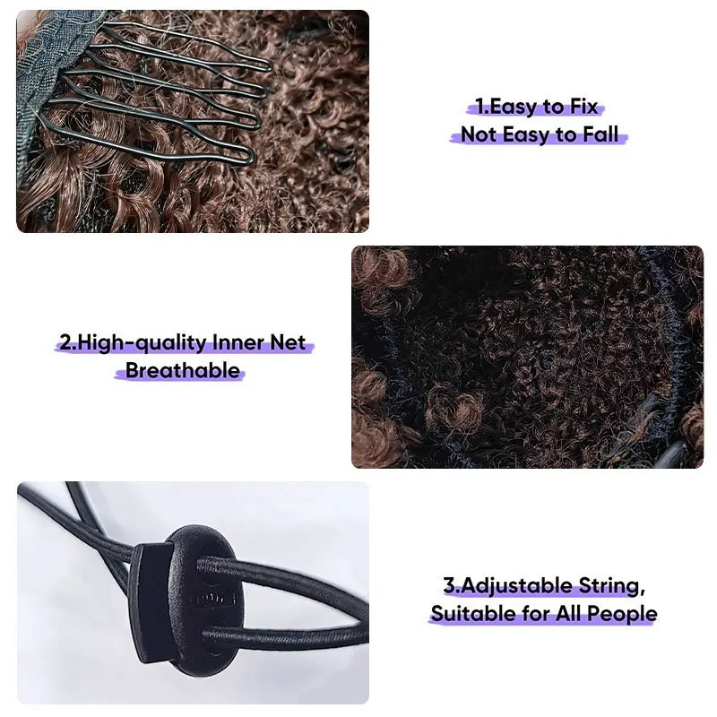 Africa Wig Pack Drawstring Hair Tie for Women Synthetic High Bun Worm Puffy Natural Curly Hair Explosion Head