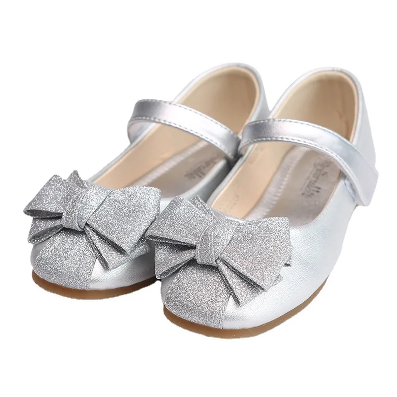 New Spring Autumn Girls Casual Shoes Children Leather Shoes Gold/Silver Students Girls Princess Shoes Non-slip Soft Sole Flats