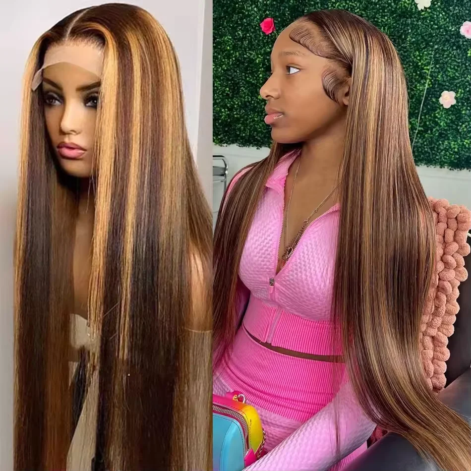 

4/27 Honey Blonde 360 Full HD Lace Frontal Wig 30 38 Inch Straight Lace Front Wigs Human Hair 13x4 13x6 Highlight Wig Human Hair