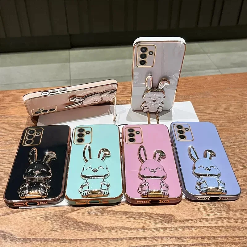 Cute Rabbit Bracket Plating Phone Holder Case for Samsung Galaxy A15 A35 A55 A05 A05S 4G 5G Cover