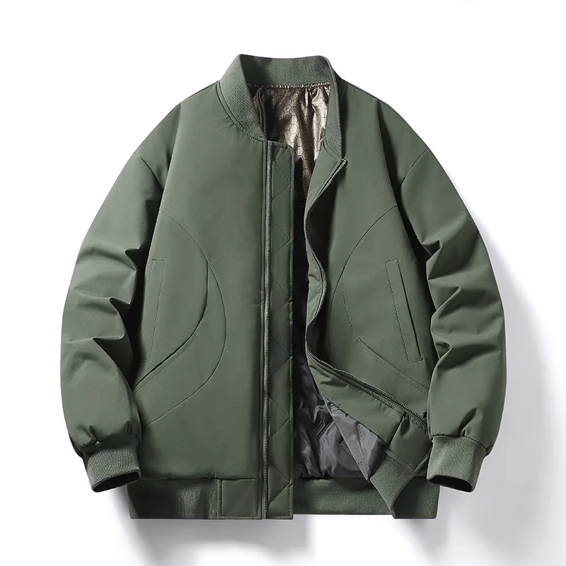

2025 New Men's Thickened Baseball Cotton-padded Jacket Fashion Warm Pilot Jacket Solid Stand Collar Winter Jacket Windproof Coat