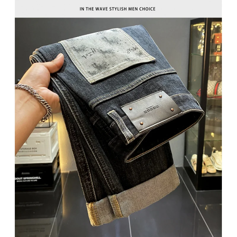 

2025 autumn new men's clothing trend high-end jeans men's retro street fashion loose straight casual stretch pants