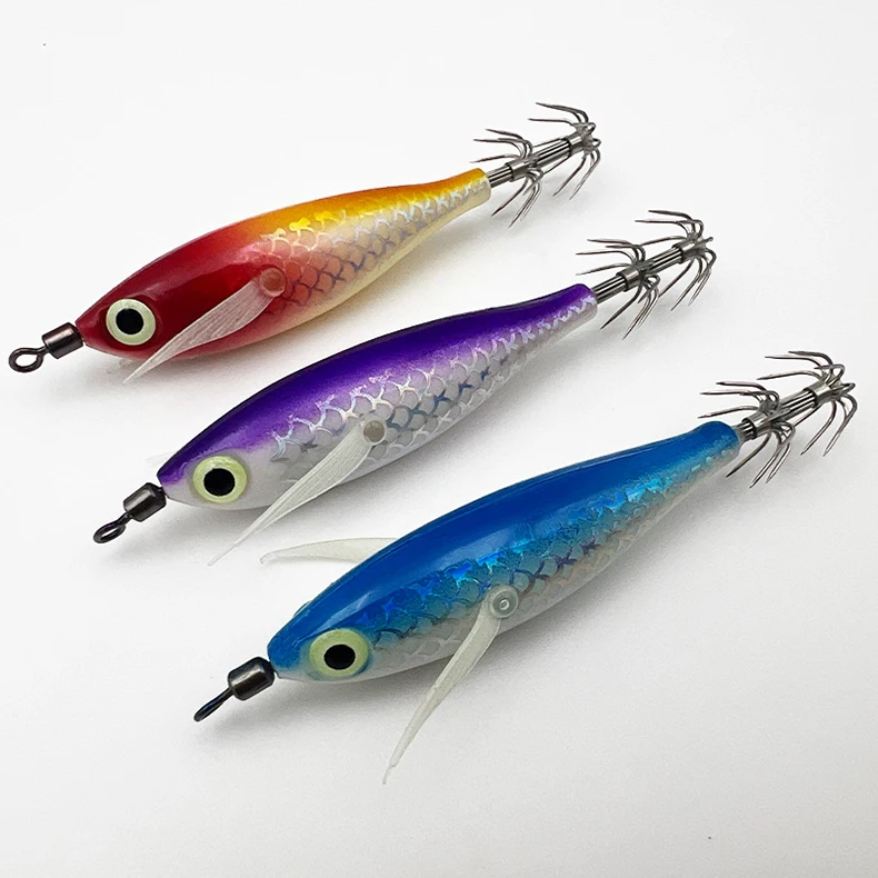 ShareShark 5 Stück/Box Tintenfisch-Jig-Köder 8cm 5,6g UV-Leuchtender Garnelenköder Horizontaler Kunstköder für Tintenfische, Oktopus, Salzwasser – Detail 13