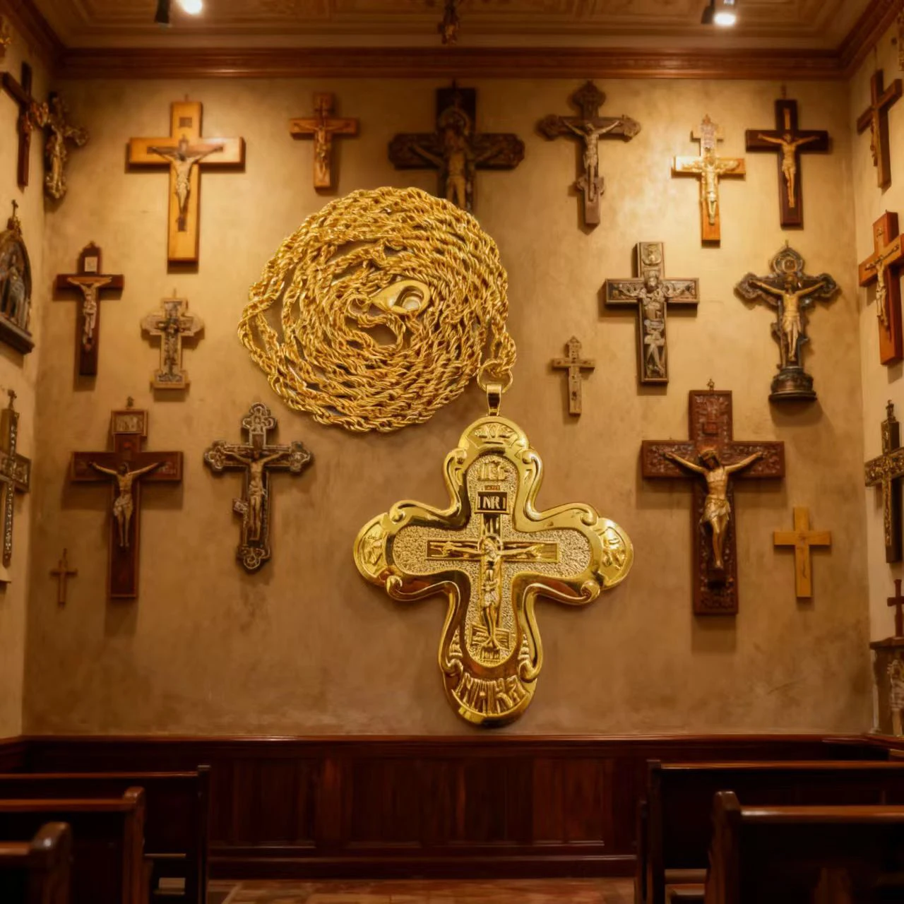 Neues 2026 Orthodoxes Brustkreuz Orthodoxe Jesus-Halskette Katholisches Kruzifix Brustkreuz Goldanhänger Kreuzkette Religiöser Schmuck – Detail 6