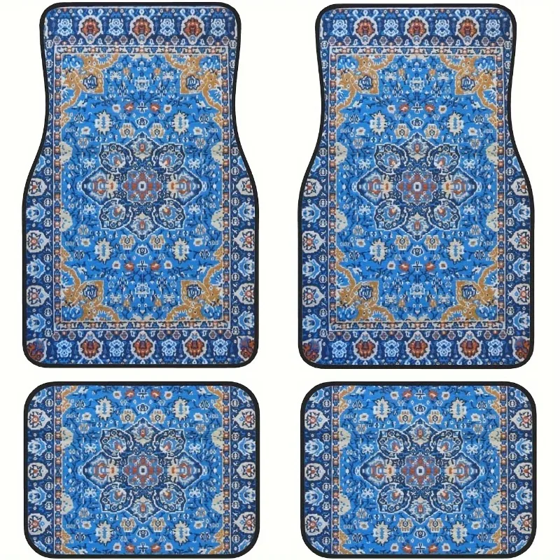 Vintage Bohemian Car Floor Mats 4 Piece Set Stain Resistant Car Carpet Rug for Auto Interior