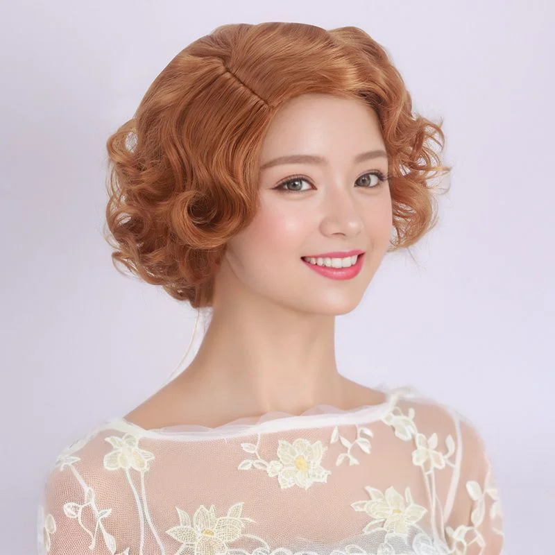 Ladies Dark Blonde Curly Synthetic Wig Short Wave Hair Wigs Women Wig
