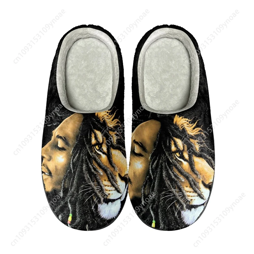 Pantoufles thermiques en coton personnalisées pour hommes et femmes, Bob Marley Reggae Rasta Singer, sandales en peluche, chaussures décontractées pour la maison, garder au chaud