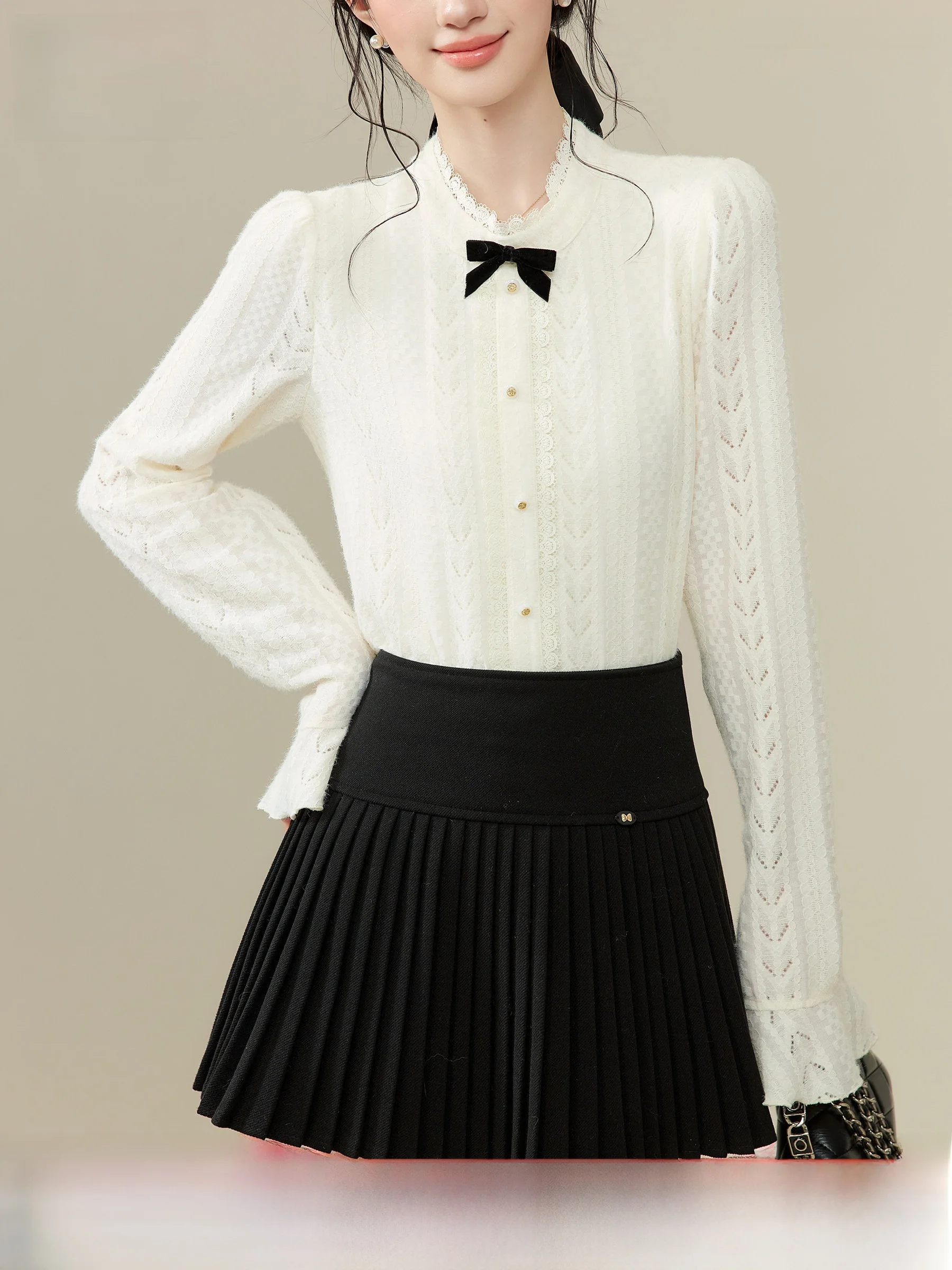 

Princ Sle Knitted Lace irt Inner Wear Knot Apricot Color Women's Warm Thiened Elastic Fiber Polyester Fiber