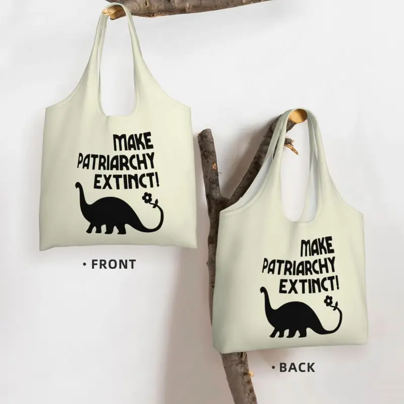 Make Patriarchy Extinct Shopping Bag Women Portable Large Capacity Groceries Shopper Tote Bags