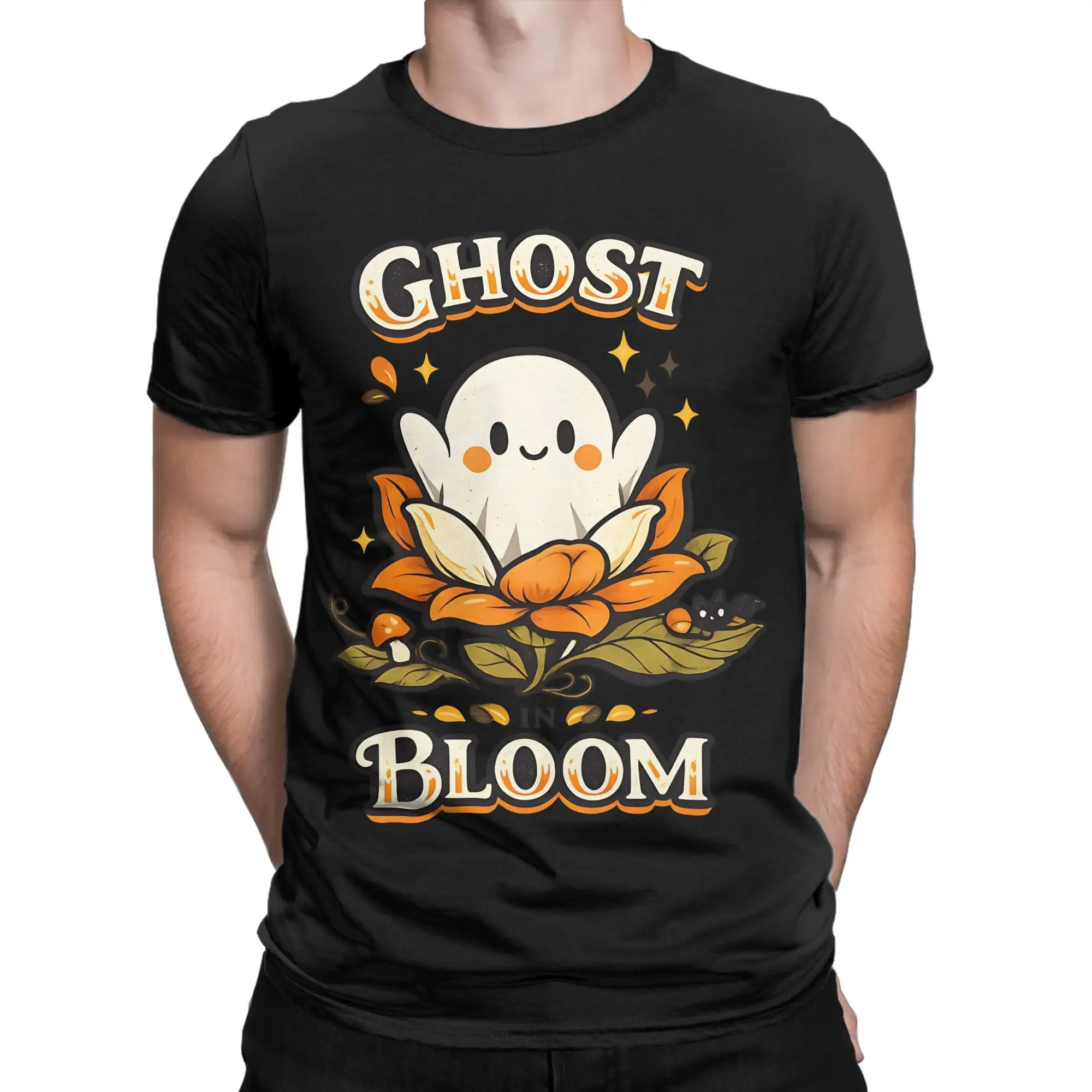 Bloom Halloween Shirt  Cute Floral Ghost Flower Transformation Design  Funny 100% Cotton T-Shirt Halloween Tees Tops For Men