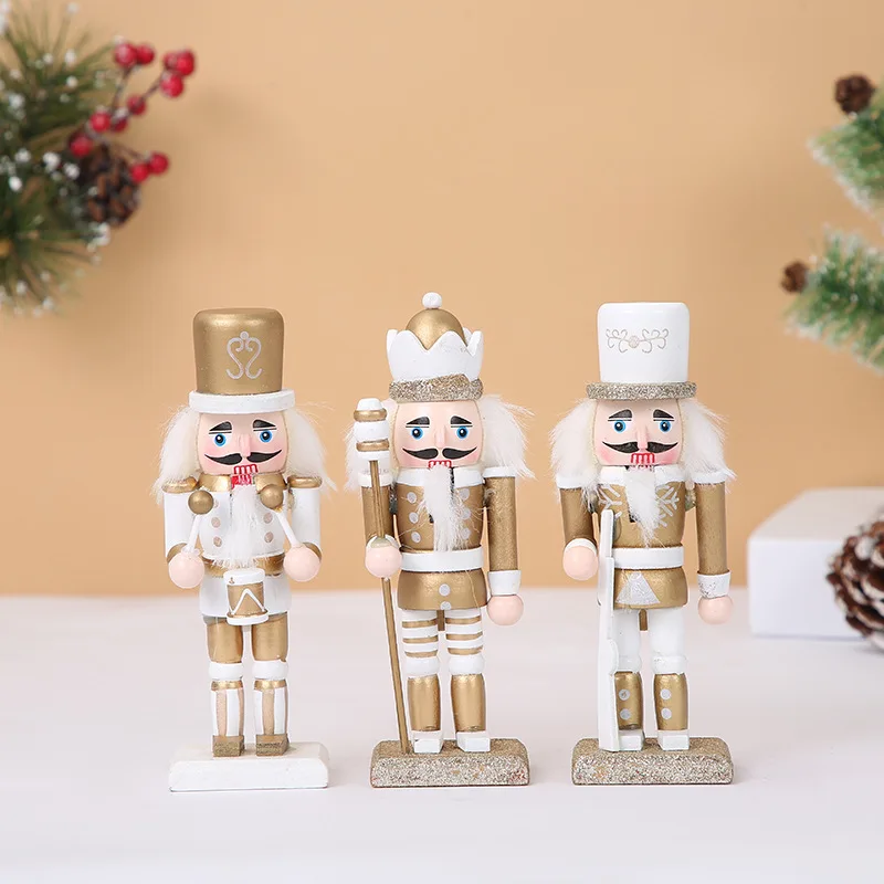 1Set/3Pcs 15cm Wood Nutcracker Desktop Christmas Ornament Household Hanging Decorations Ht236