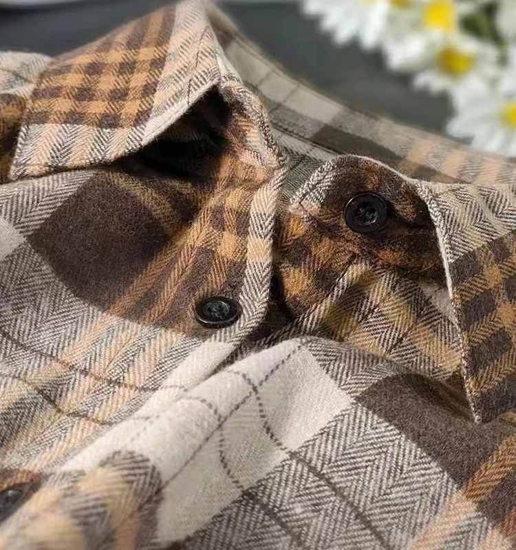 

Женская клетчатая длинная све irt, осенне-зимняя новинка, свободная одежда в стиле ретро с гонконгским вкусом, базовый слой, воротник на пуговицах