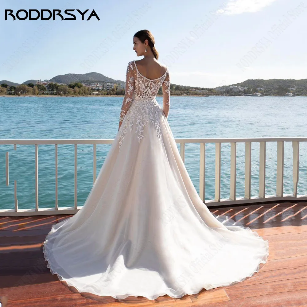 RODDRSYA gaun pernikahan lengan panjang elegan 2024 gaun pengantin Applique renda pengantin gaun pengantin Tulle Backless vestidos sipil de novia