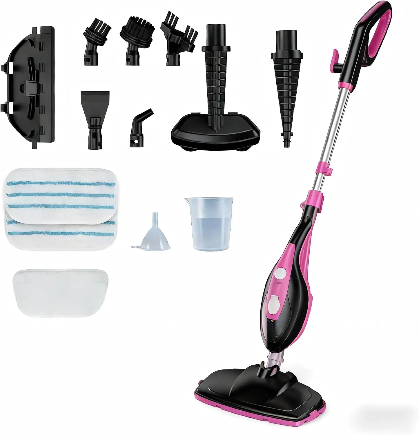 

10-in-1 Steam Mop, 1550W Detachable Handheld Cleaner, 16.4FT Cord, 2 Washable Pads, Multi-Purpose for Hardwood, Carpet, Tile, Grout, Windows, Black Pink