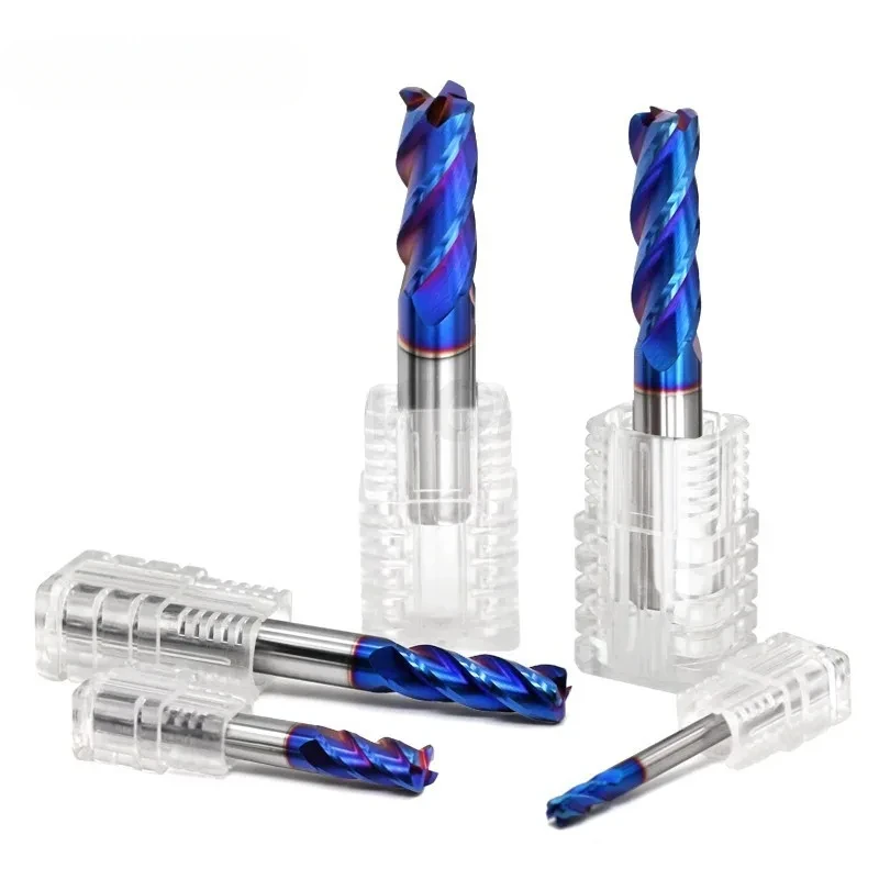 HRC70 4-Flute Blue Nano Coating Milling Cutter Tungsten Steel Carbide Flat End Mill For CNC Machining Endmill Tools