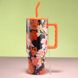 Tumbler With Handle 1200ML 40oz Personalized Custom Engraved Water Cup Straw Travel Drinkware Flower Bandhnu Leopard Ins Hot