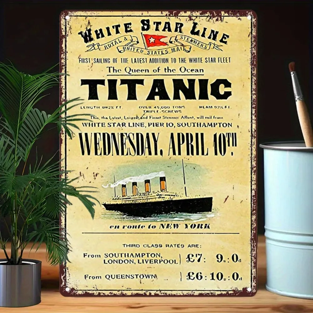 Vintage Titanic White Star Line Ticket Metal Tin Sign Retro Ocean Liner Iron Plaque Bar Cafe Man Cave Wall Decor