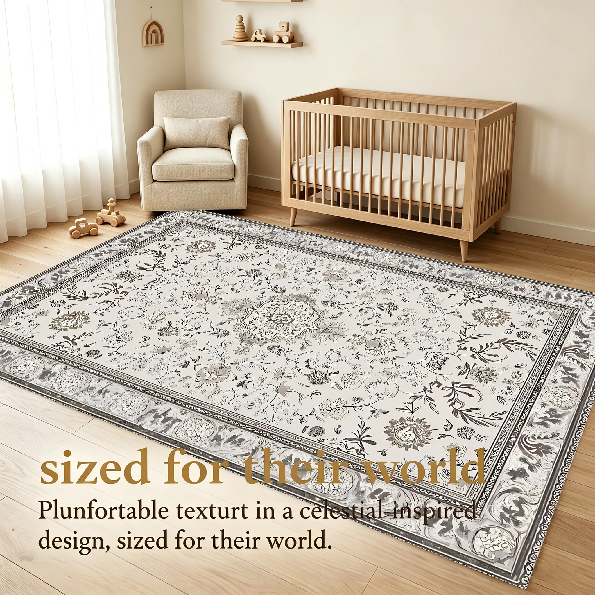 2D Large Rug with Retro Persian Symmetrical Pattern, Light Luxury European Style, Suitable for Living Room and Bedroom, One-Click Renovation for Autumn and Winter Decoration