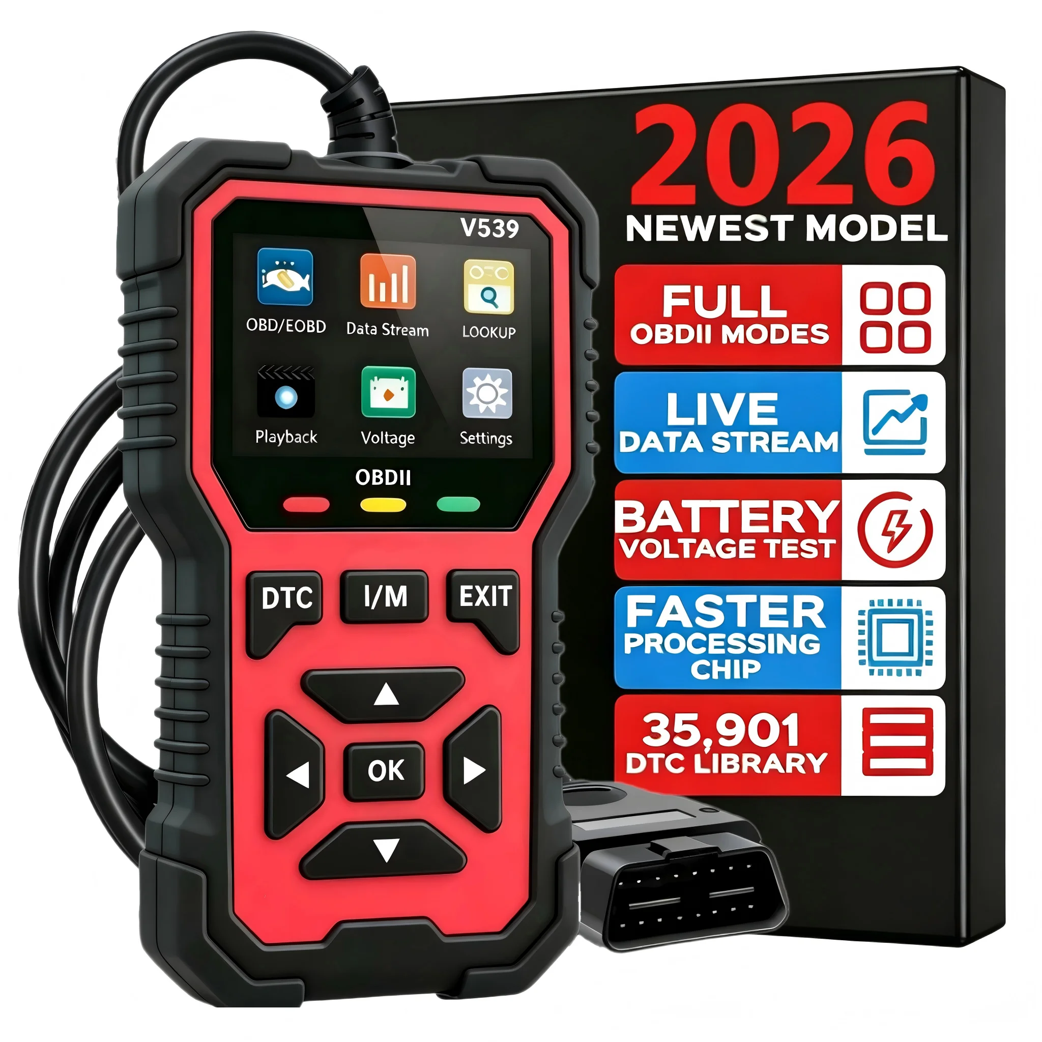 V539 Professional OBD2 Scanner - USB-Powered Automotive Diagnostic Tool with Real-Time Data Stream, Full-Featured OBD II Testing