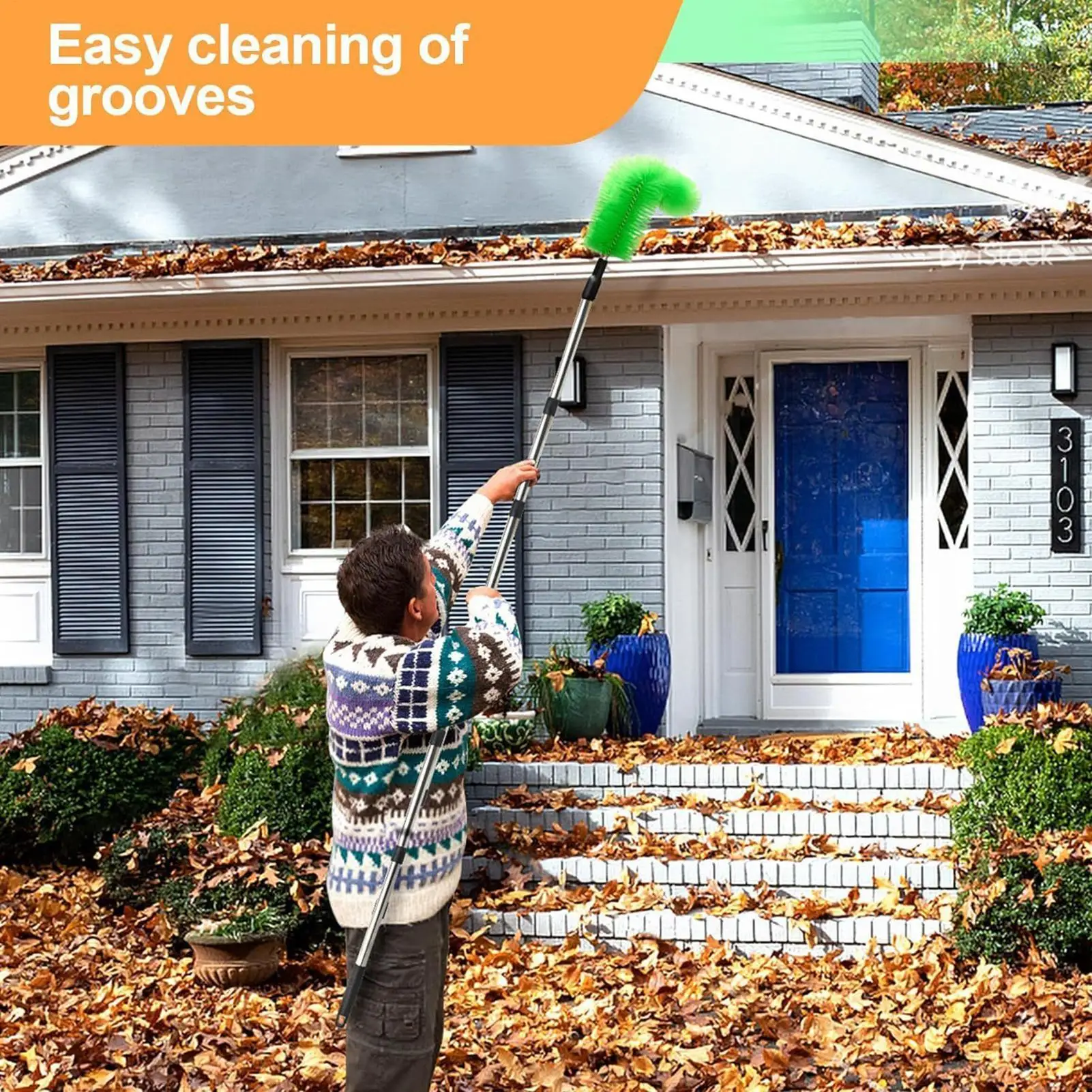 Gutter Cleaning Brush Out-of-Reach Areas Handheld Gutter Leaves Cleaning Telescopic Brush For Branches Debris Sand Garden