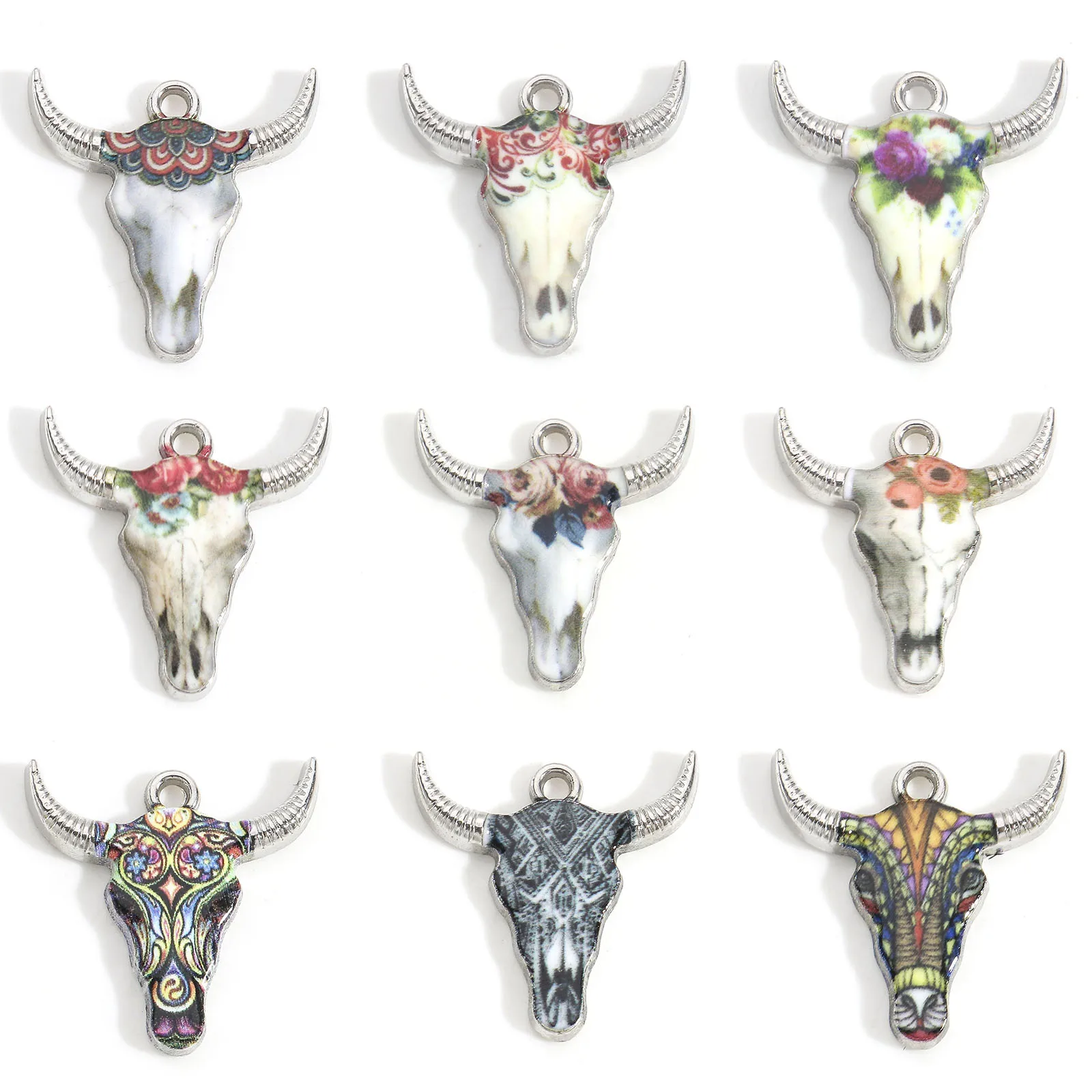 10pcs Bohemian Style Animal Charms Multicolor Cow Head Enamel Pendants DIY Necklace Earrings For Women Party Jewelry 22mm x 21mm