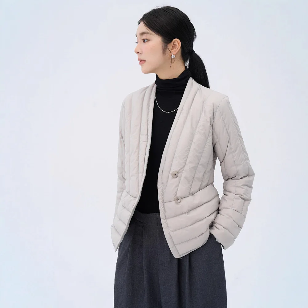 Autumn and Winter New Women's Down Jacket Commuting V-neck Lightweight Warm Jacket