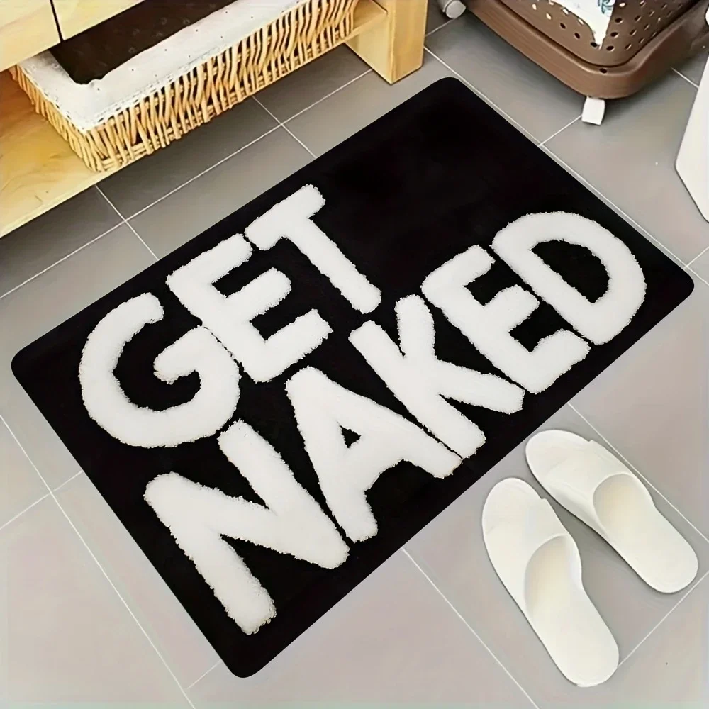 VIKAMA GET NAKED Letter-Printed Plush Bathroom Mat, Non-Slip, Absorbent Indoor/Outdoor Entryway Rug, Home Decor