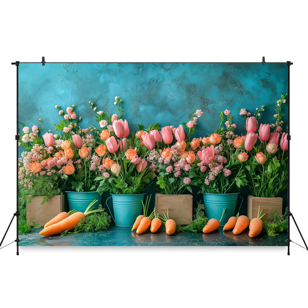 Easter Bunny Easter Egg Backgrounds Adult Family Photography Props Child Baby Decors Grassland Carrots Photo Studio Backdrops