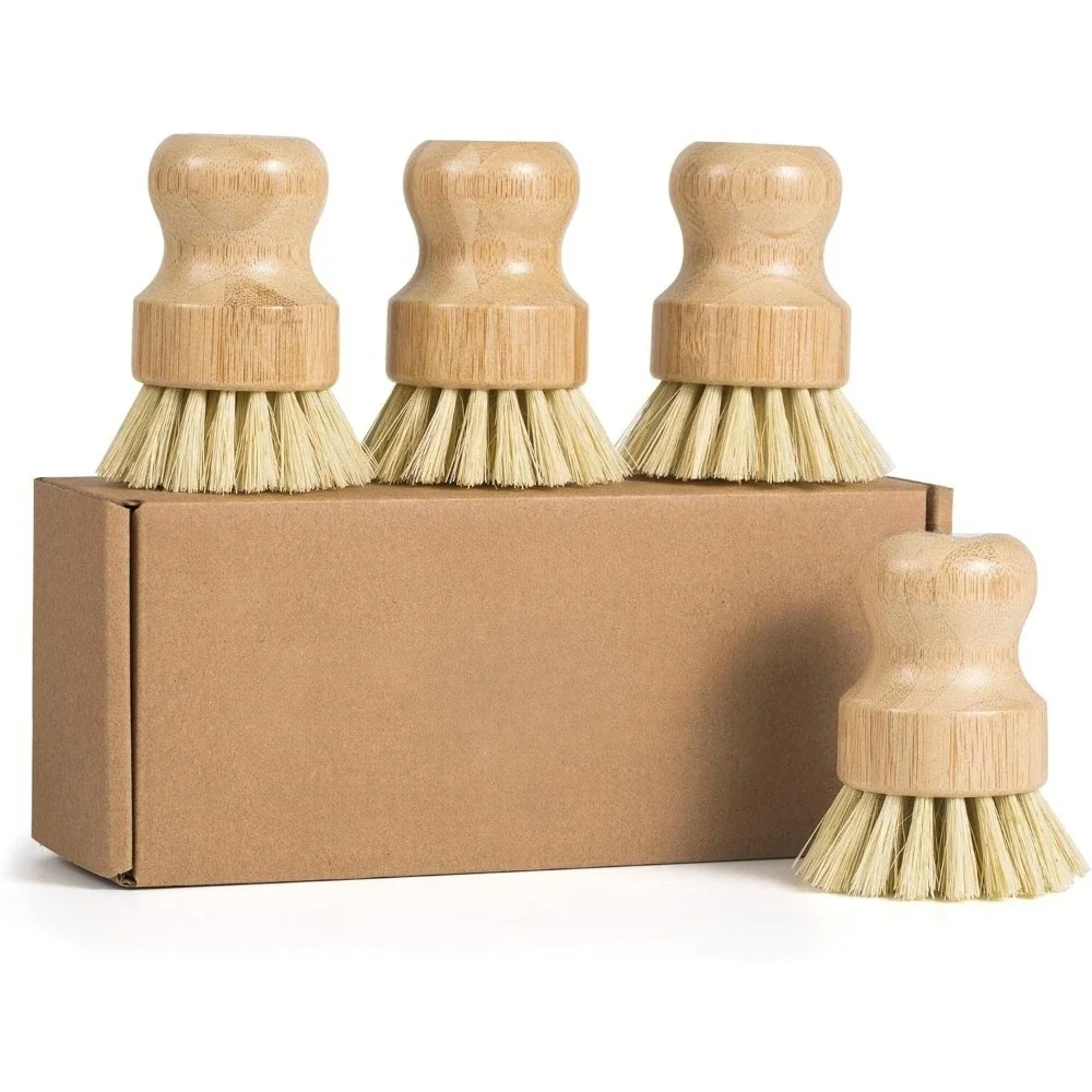 3 Pack Bamboo Dish Scrubber Brush with Sisal Bristle Natural Kitchen Cleaning Tool for Dishes Pots Pans Bottles Vegetables