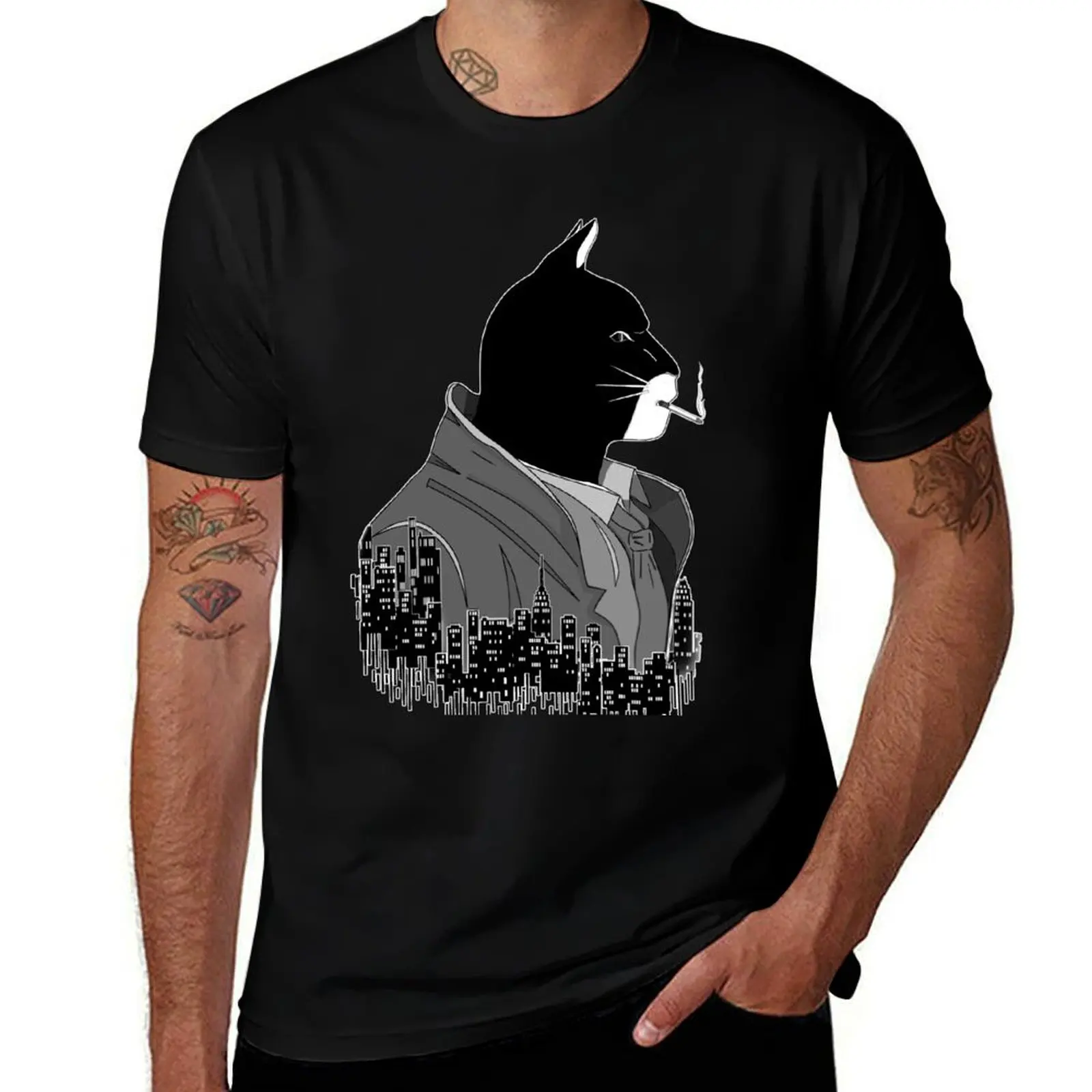 Blacksad Night City black and white noire T-Shirt plus size clothes customs basketball graphic tees Men's clothing