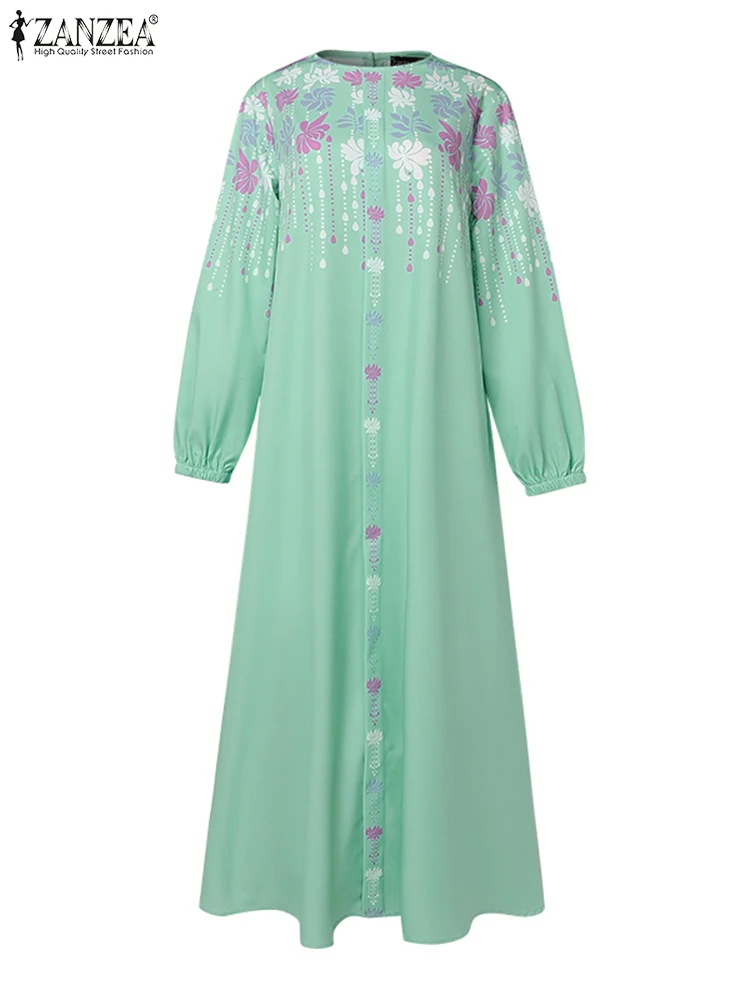 Moda muçulmano turquia abaya vestido zanzea feminino elegante manga longa impresso vestido de verão robe femme roupas islâmicas hijab vestidos